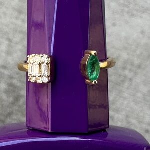 New 14K Gold Ring with Emerald and Diamonds Size 7